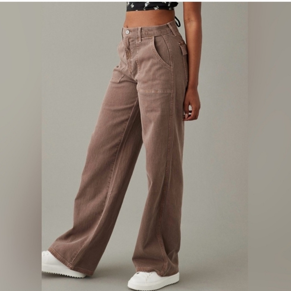 American Eagle Outfitters Brown Wide-Leg Pants High-Waisted